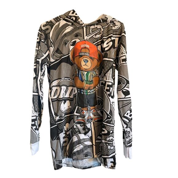 Hustle OG Bear Long Sleeve All Over Graffiti Bailey Apparel Hoodie Size M - Picture 5 of 11